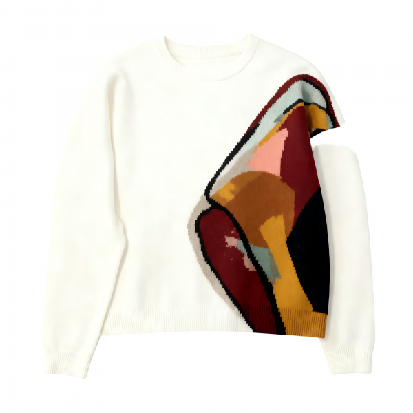 Jacquard Knit Sweater Pullover in Cotton Knitted, Designer Collection