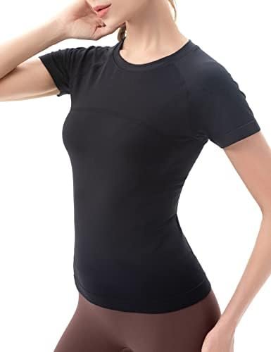 Workout Shirts for Women Short Sleeve Seamless Yoga Athletic Tees Sports Breathable Gym Athletic Tops