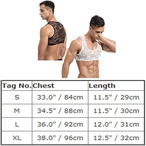 Men's Sissy Lace Floral Muscle Tank Top Round Neck Mesh Undershirt Semi Transparent Vest Singlet Gym Sports Half Top