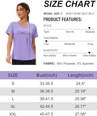 6 Pack Workout Shirts for Women Short Sleeve V-Neck Athletic Yoga Running Tops Moisture Wicking Quick Dry T-Shirt for Casual