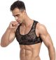 Men's Sissy Lace Floral Muscle Tank Top Round Neck Mesh Undershirt Semi Transparent Vest Singlet Gym Sports Half Top