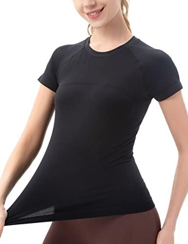 Workout Shirts for Women Short Sleeve Seamless Yoga Athletic Tees Sports Breathable Gym Athletic Tops