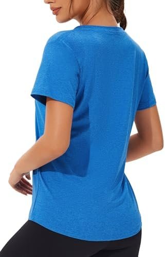 6 Pack Workout Shirts for Women Short Sleeve V-Neck Athletic Yoga Running Tops Moisture Wicking Quick Dry T-Shirt for Casual